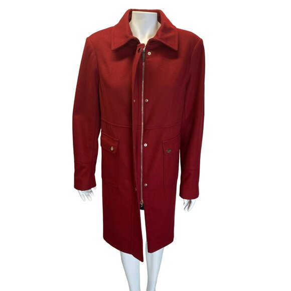 Talbots Wool Coat Size 16 Brick Red Peacoat Classic Zip Front Car Jacket - Picture 2 of 12